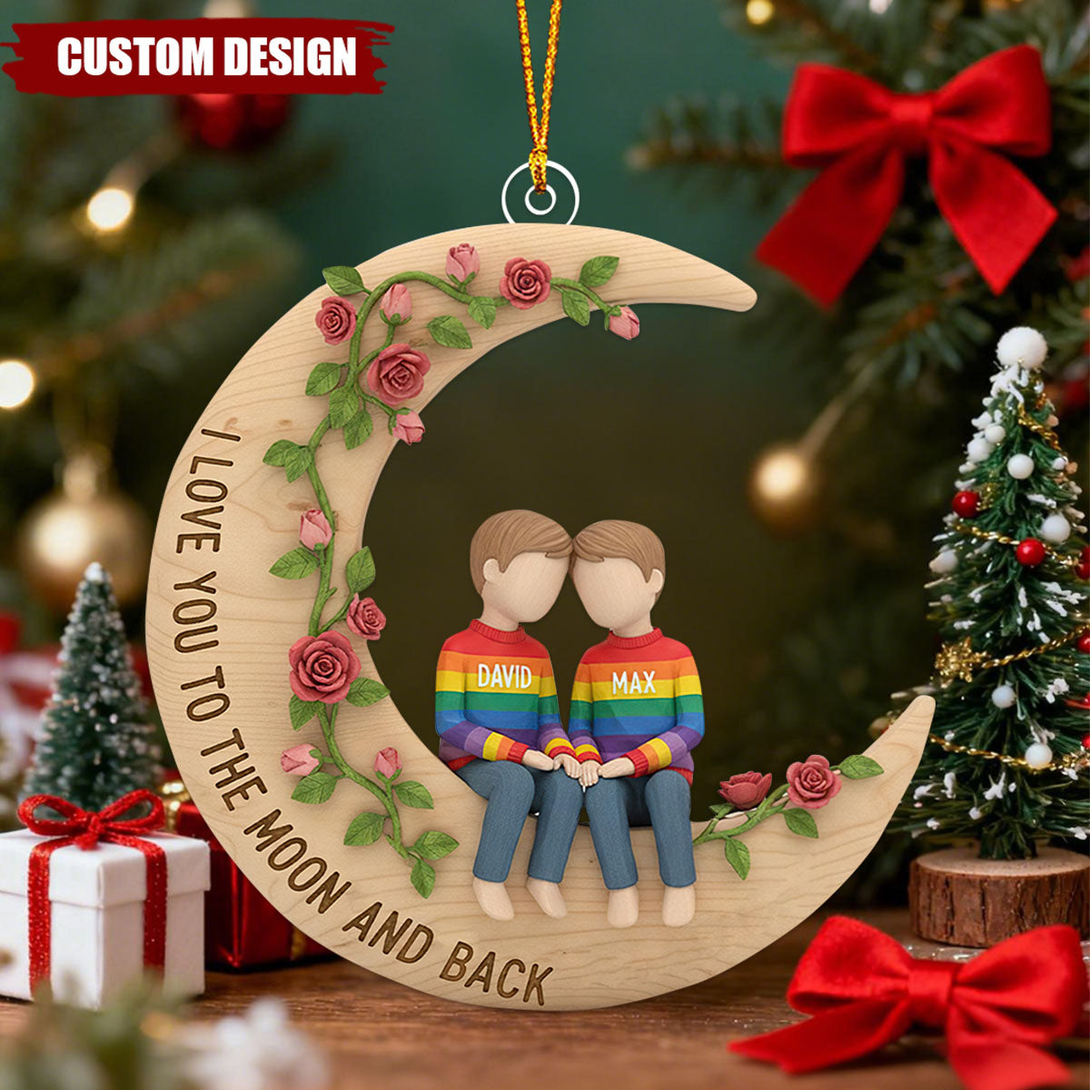 Personalized Couple Moon Ornament –Custom Names Christmas Gift