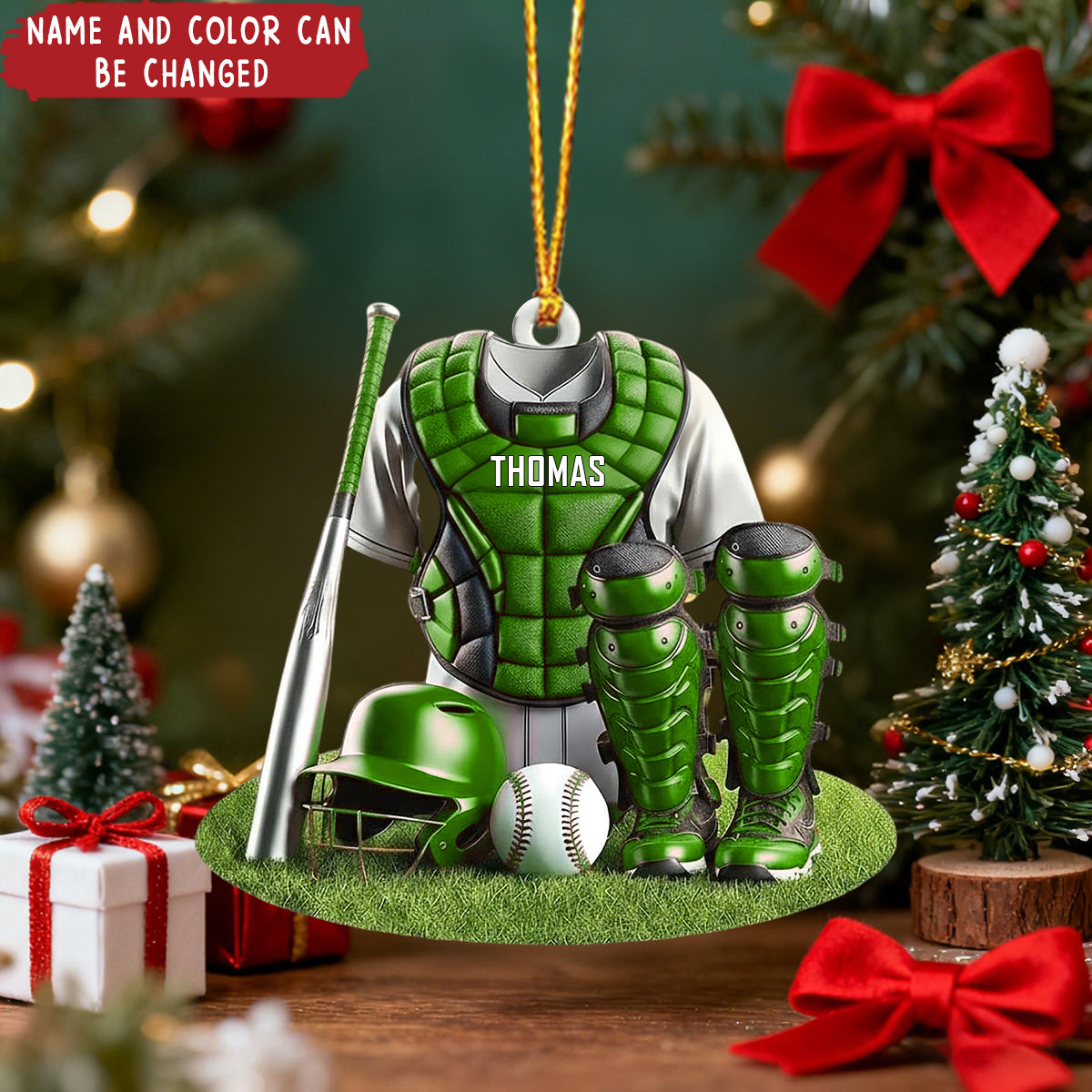 Personalized Baseball Catcher Ornament – Custom Name & Team Colors