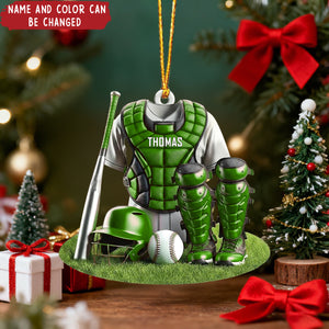 Personalized Baseball Catcher Ornament – Custom Name & Team Colors