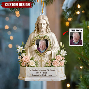 Personalized Jesus Memorial Ornament – Custom Photo Keepsake “Forever in God’s Love”