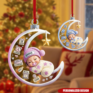 Custom Baby Sleeping on Moon Christmas Ornament – Name & Birth Details