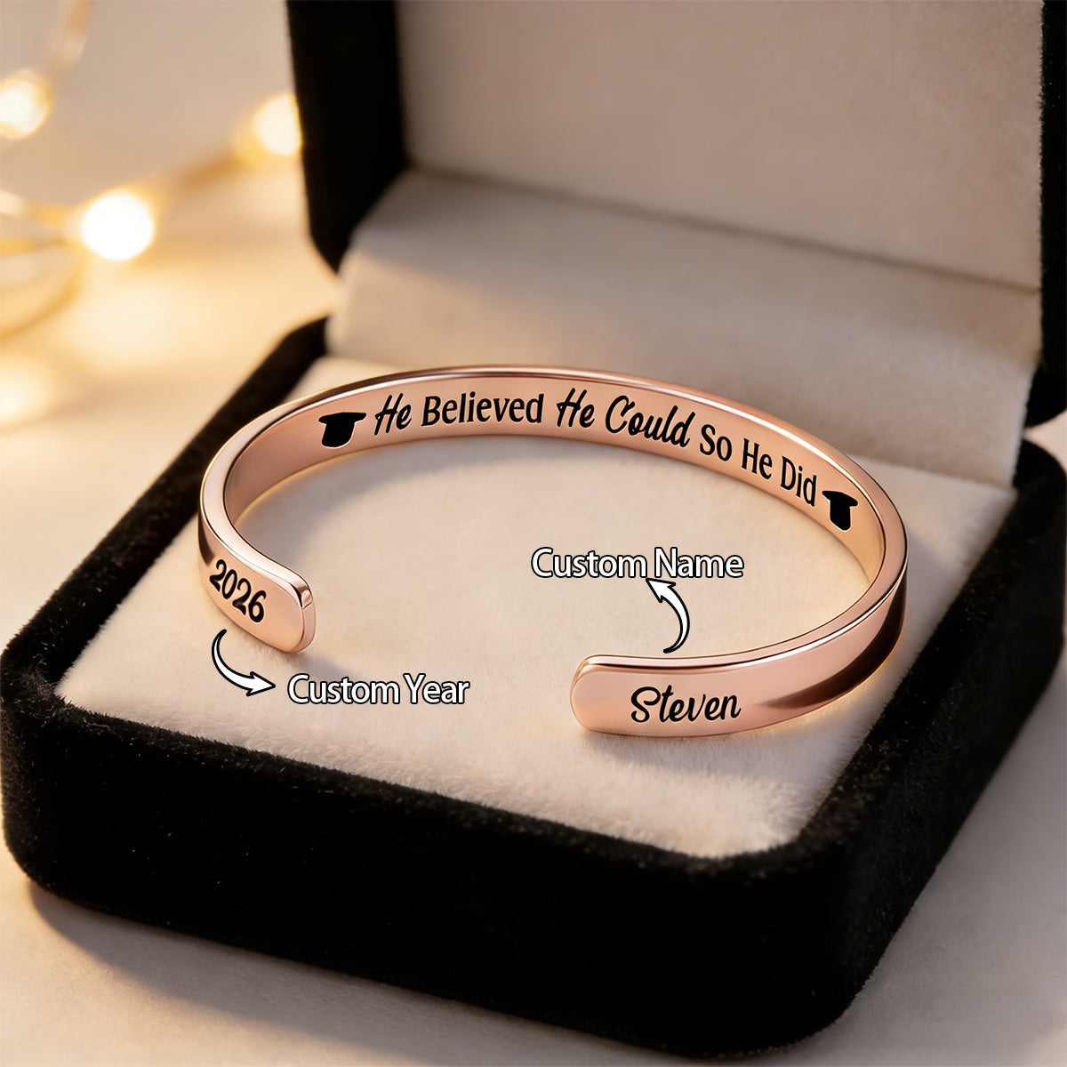She Believed She Could So She Did -  Personalized Graduation Cuff Bracelet