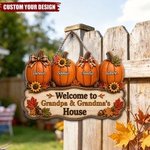 Personalized Fall Pumpkin Welcome Door Sign - Halloween Gift, Autumn Harvest Gift