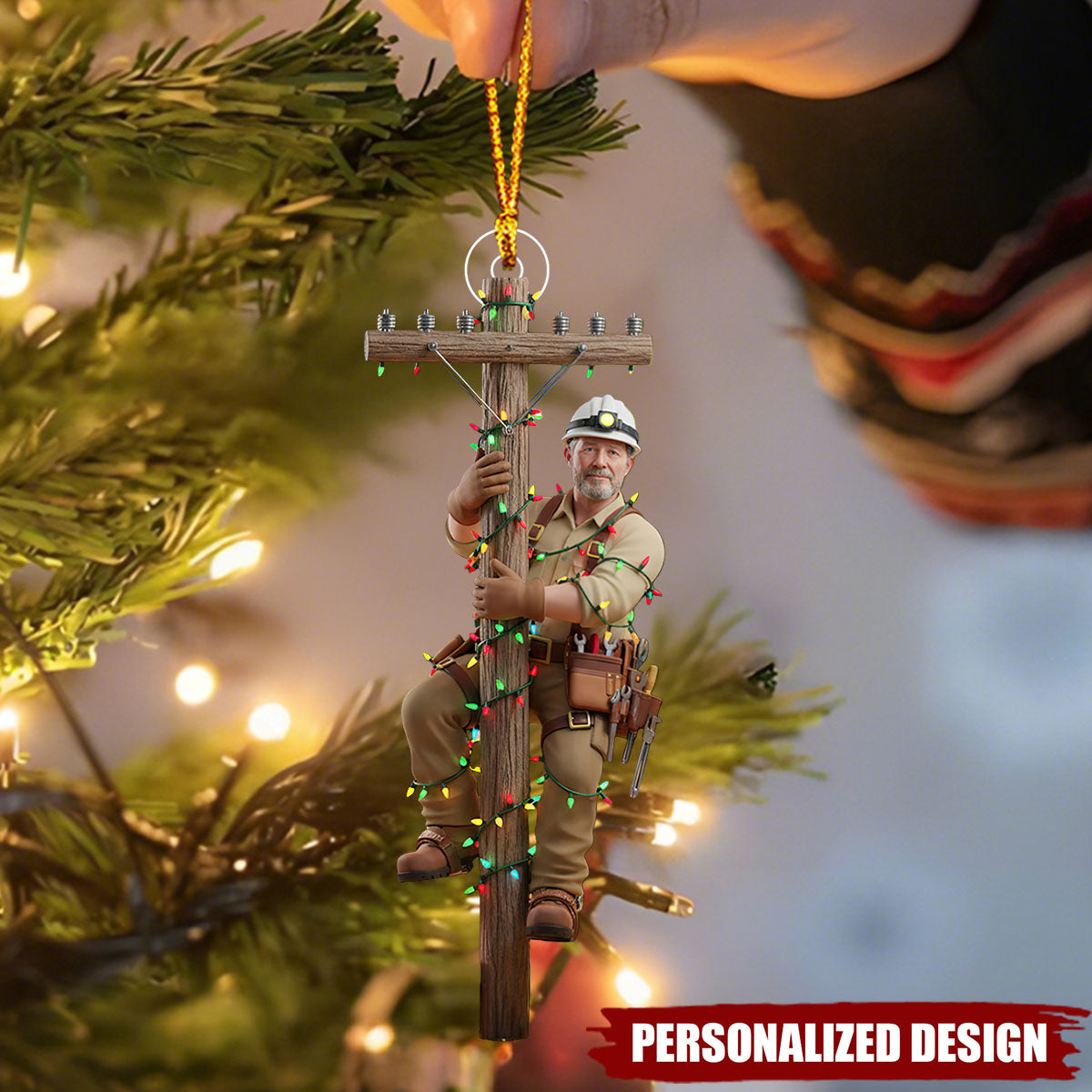 Electric Lineman Ornament with Custom Face – Unique Christmas Gift for Utility Workers