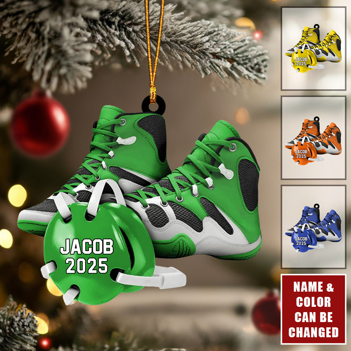 Personalized Wrestling Shoes Ornament – Custom Name & Color Sports Christmas Gift 2025