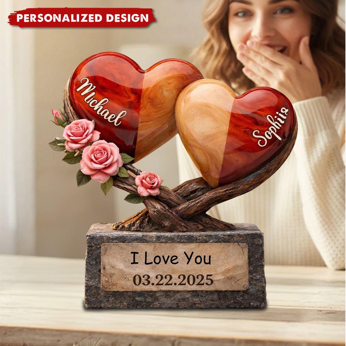 Personalized Heart Couple Plaque – Custom Names & Date Anniversary Gift for Her/Him