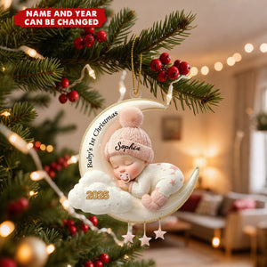 Personalized Baby's 1st Christmas Moon Ornament – Custom Name & Year Keepsake Gift