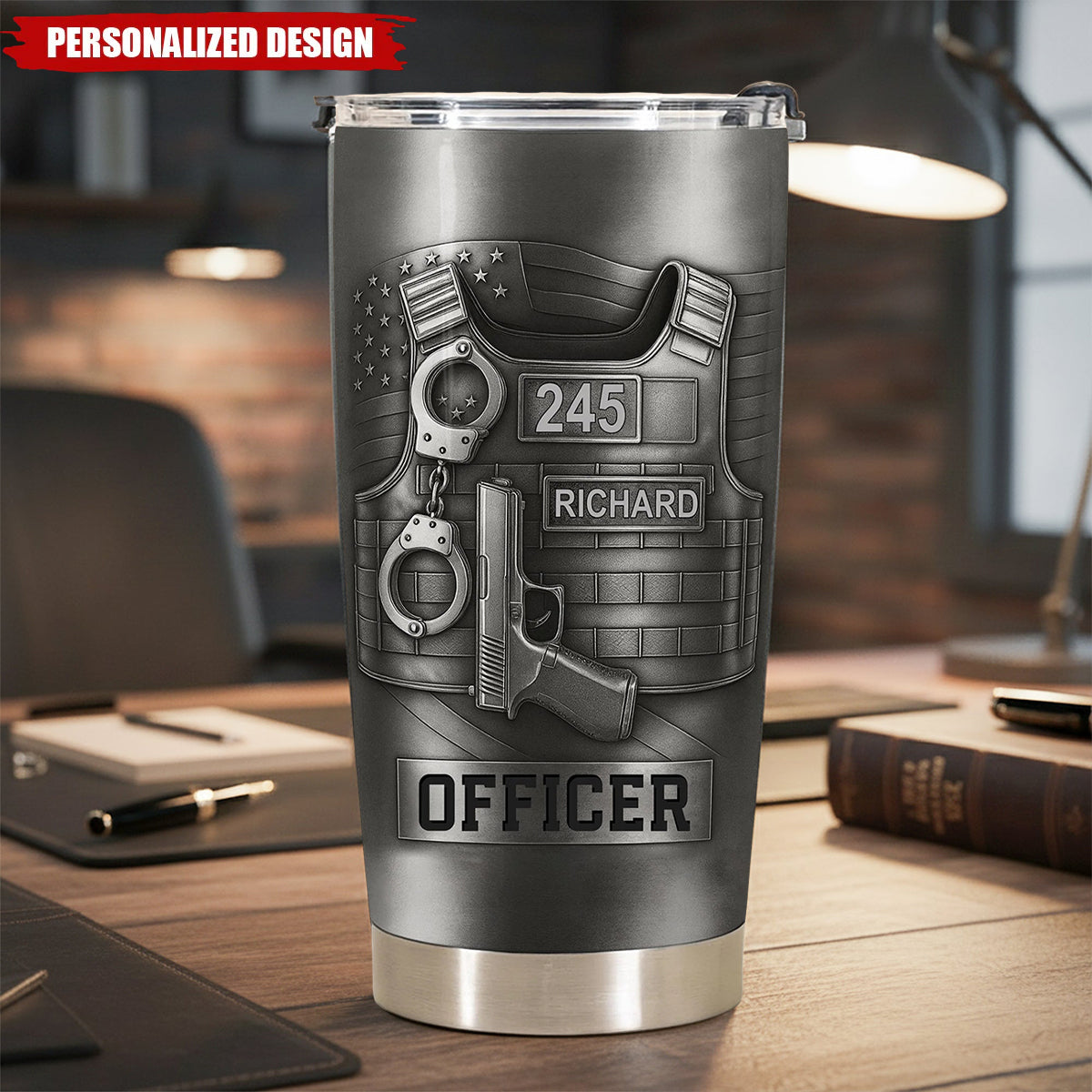 Personalized Police Officer Tumbler – Custom Name & Badge Number