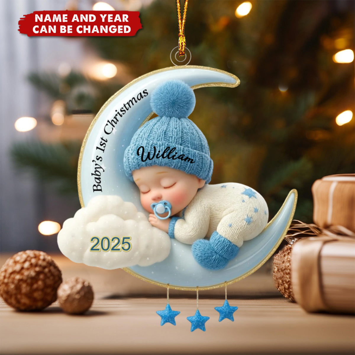 Personalized Baby's 1st Christmas Moon Ornament – Custom Name & Year Keepsake Gift