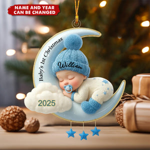 Personalized Baby's 1st Christmas Moon Ornament – Custom Name & Year Keepsake Gift