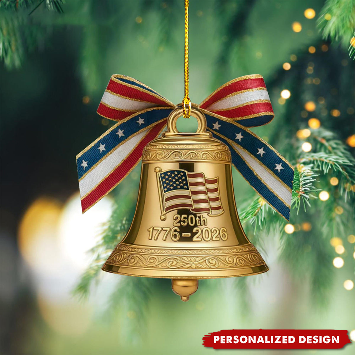 Personalized Name USA 250th Anniversary Liberty Bell Acrylic Christmas Ornament