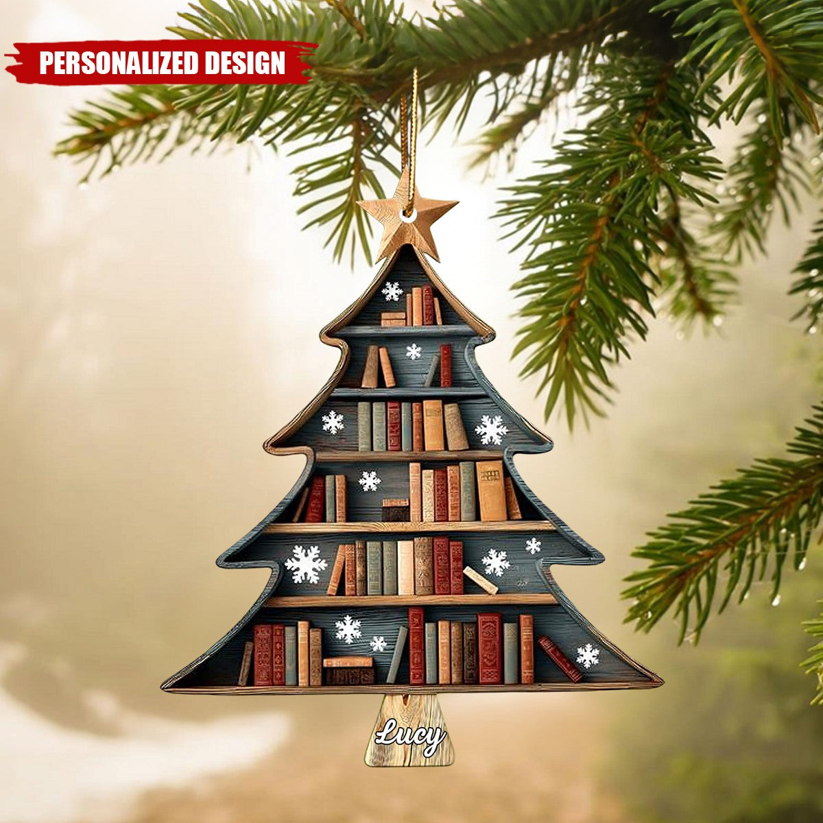 Personalized Book Lover Christmas Tree Ornament – Custom Name Gift