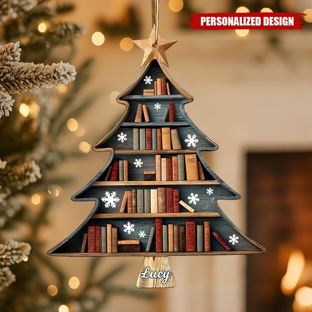 Personalized Book Lover Christmas Tree Ornament – Custom Name Gift