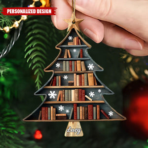 Personalized Book Lover Christmas Tree Ornament – Custom Name Gift