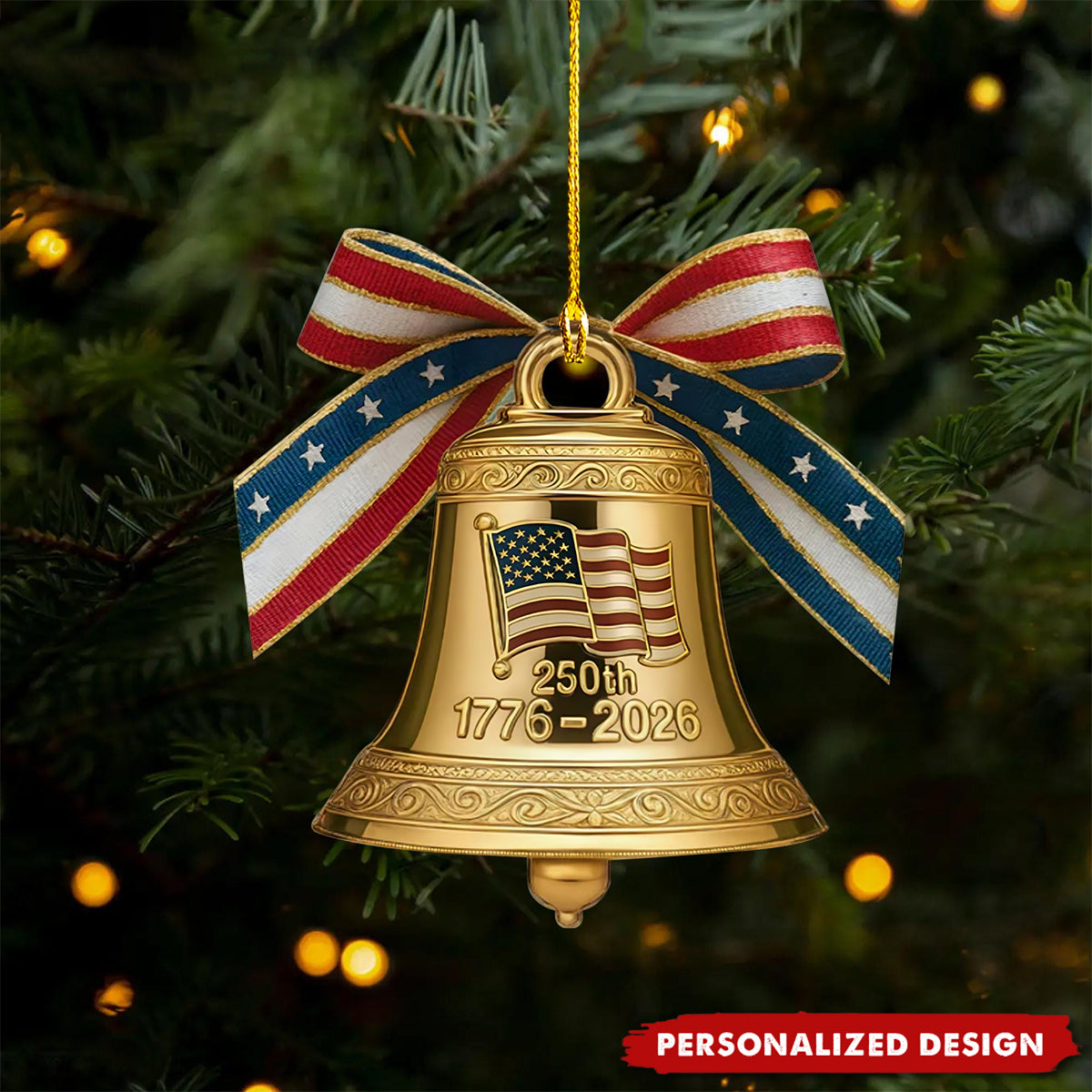 Personalized Name USA 250th Anniversary Liberty Bell Acrylic Christmas Ornament