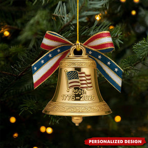 Personalized Name USA 250th Anniversary Liberty Bell Acrylic Christmas Ornament