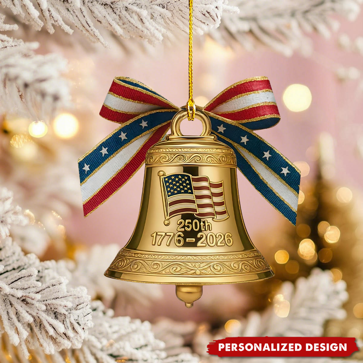 Personalized Name USA 250th Anniversary Liberty Bell Acrylic Christmas Ornament