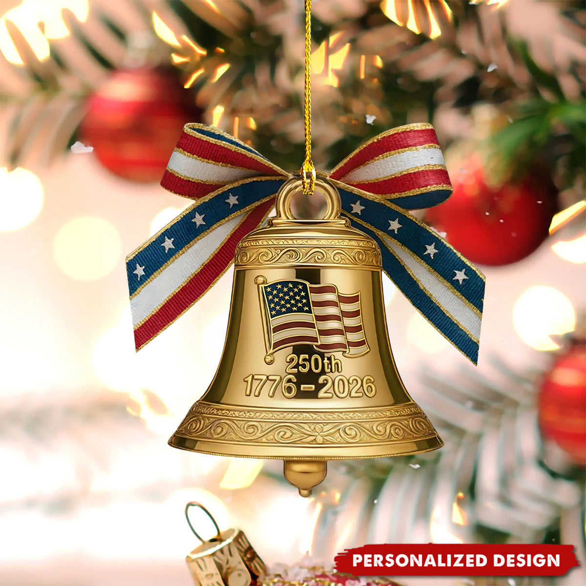 Personalized Name USA 250th Anniversary Liberty Bell Acrylic Christmas Ornament