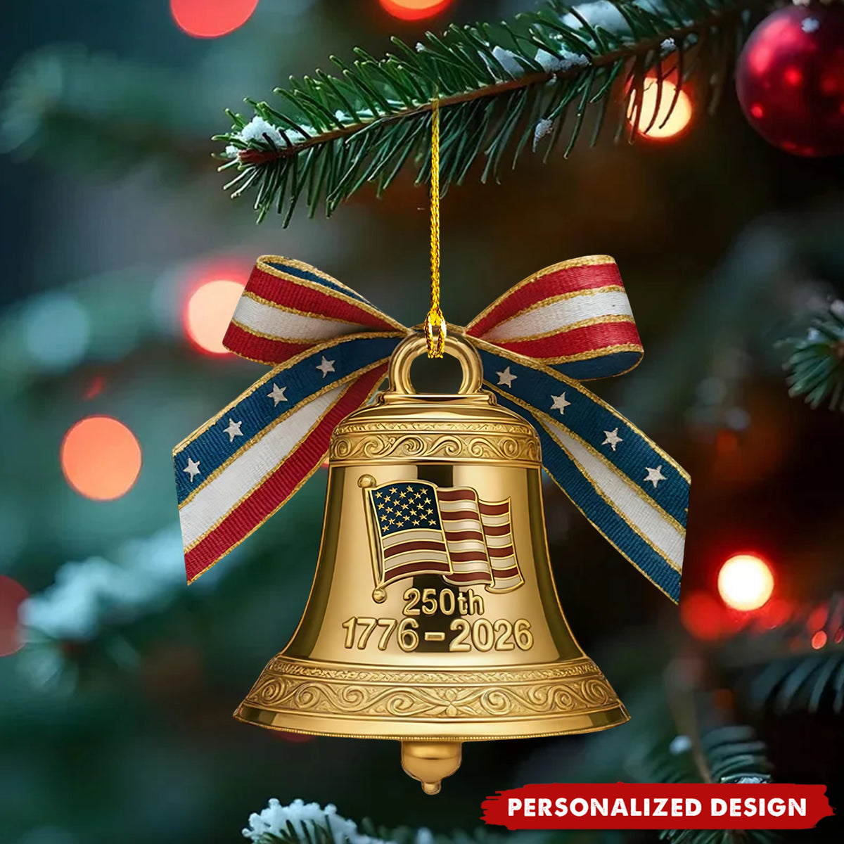 Personalized Name USA 250th Anniversary Liberty Bell Acrylic Christmas Ornament