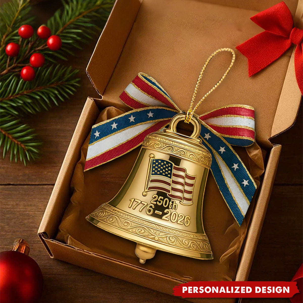 Personalized Name USA 250th Anniversary Liberty Bell Acrylic Christmas Ornament