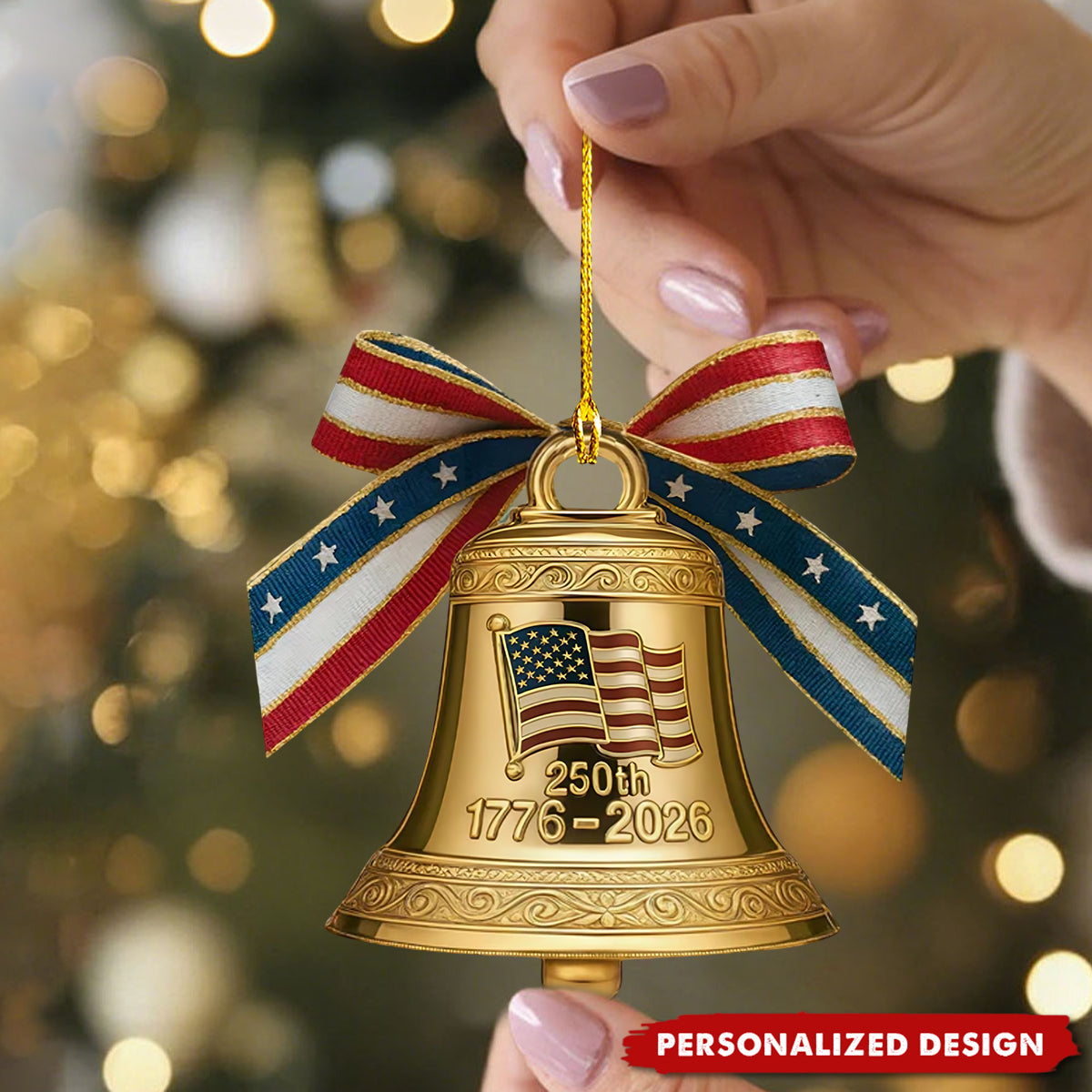 Personalized Name USA 250th Anniversary Liberty Bell Acrylic Christmas Ornament