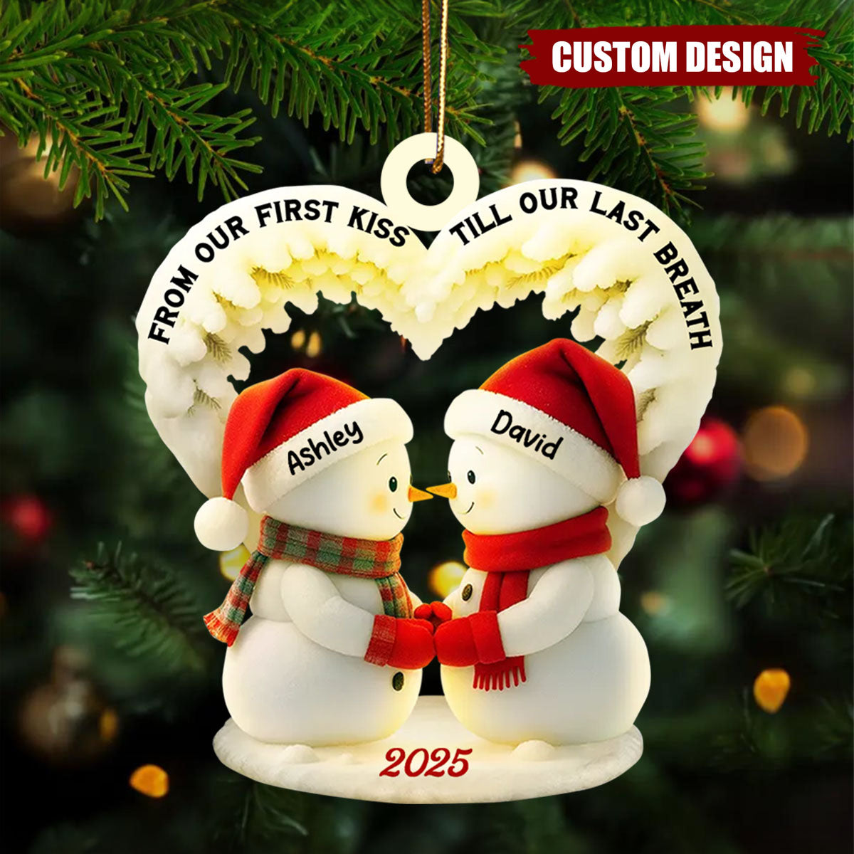 Personalized Snowman Couple Ornament 2025 – Custom Names Christmas Gift for Lovers