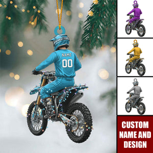 Personalized Motocross Rider Christmas Ornament – Custom Name & Number