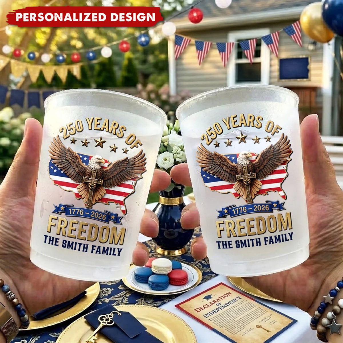Personalized 250 Years of Freedom Cups - Custom Family Name 4th of July Gift