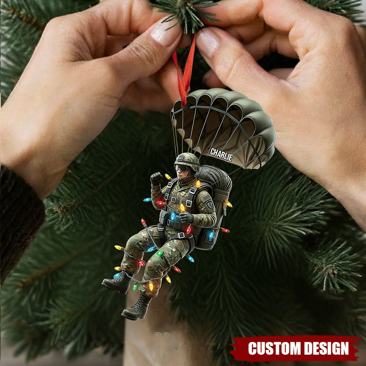 Custom Military Parachute Christmas Ornament - Christmas Gift For Parachutist