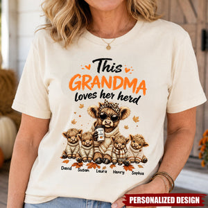 Personalized This Grandma Loves Her Herd - Highland Cow T-Shirt