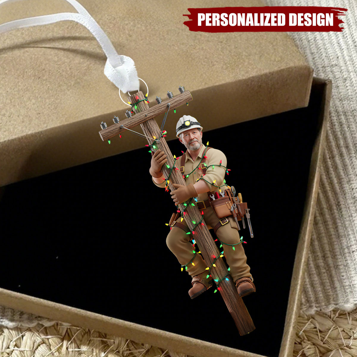 Electric Lineman Ornament with Custom Face – Unique Christmas Gift for Utility Workers