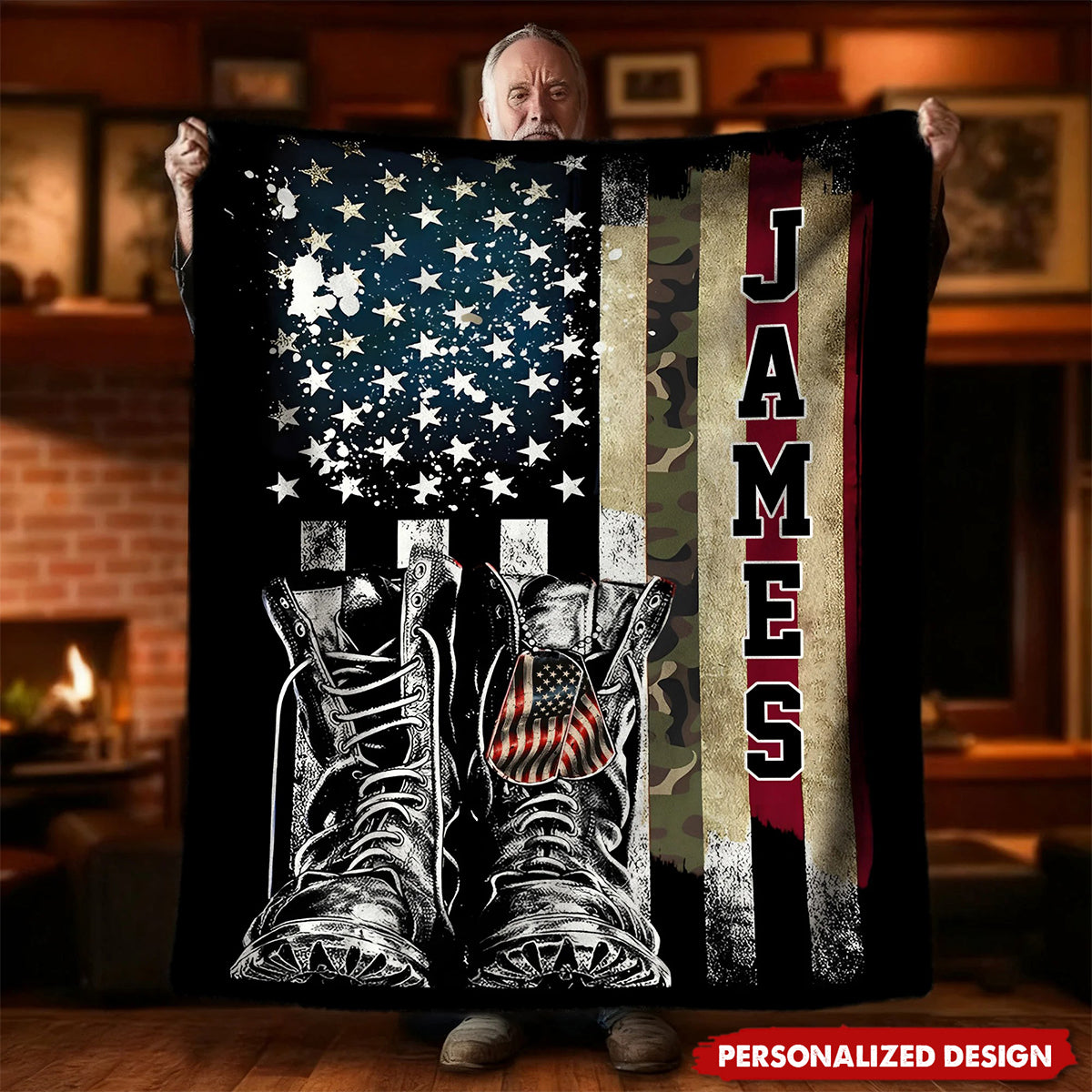 Personalized American Flag Combat Boots Blanket – Gift for Patriots