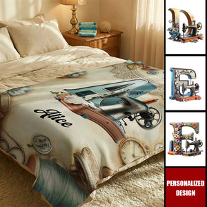 Personalized Sewing Machine Blanket - Custom Name Gift for Sewing Lovers