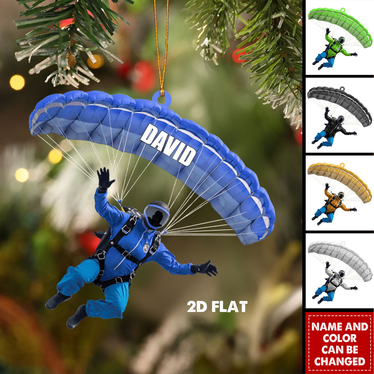 Personalized Skydiver Christmas Ornament – Custom Name & Color