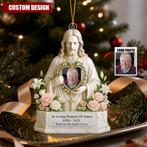 Personalized Jesus Memorial Ornament – Custom Photo Keepsake “Forever in God’s Love”