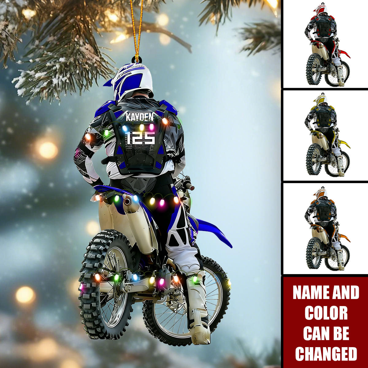Custom Motocross Rider Christmas Ornament – Personalized Name, Number & Color