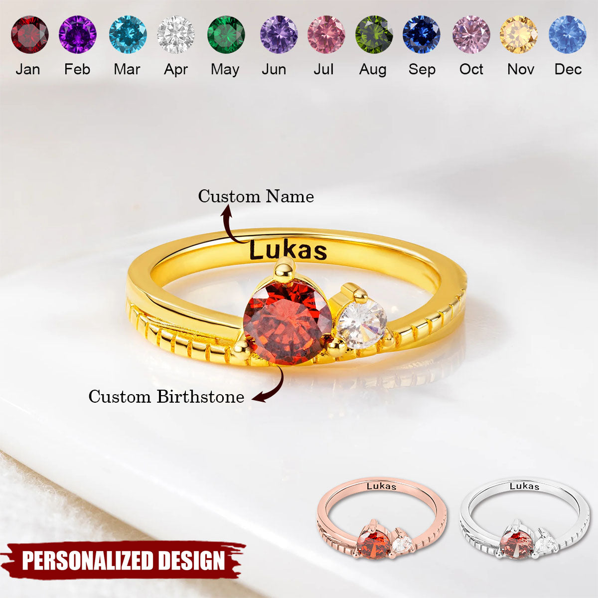 Personalized Birthstone & Name Ring — Perfect Anniversary or Valentine’s Gift
