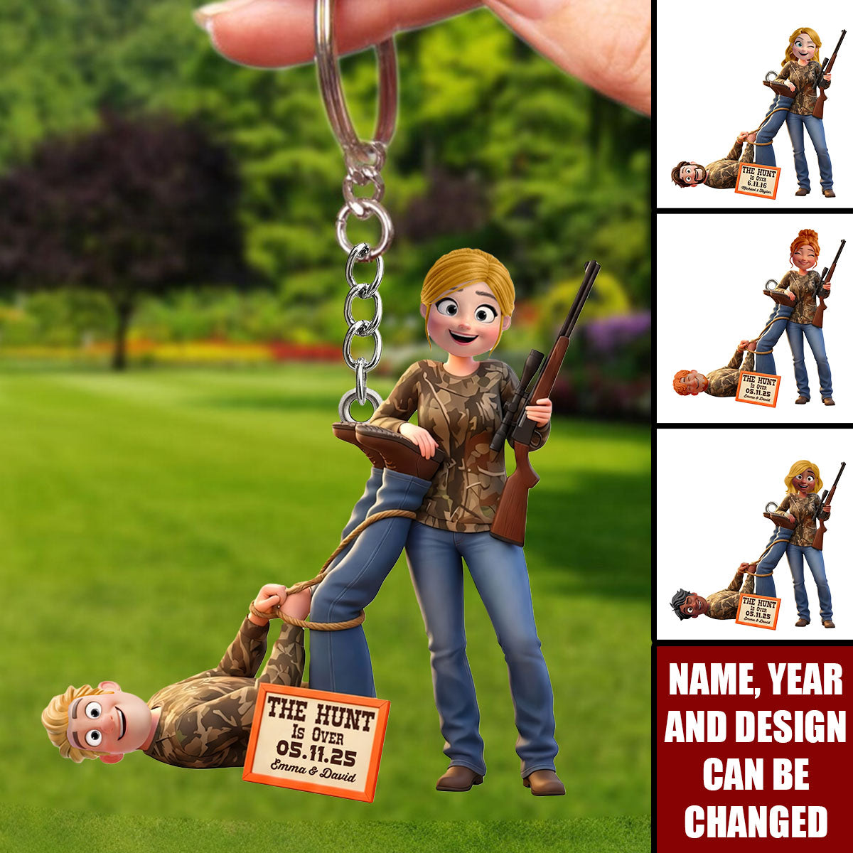 Personalized Couple Hunting Keychain – Custom Name & Date Funny Engagement Gift