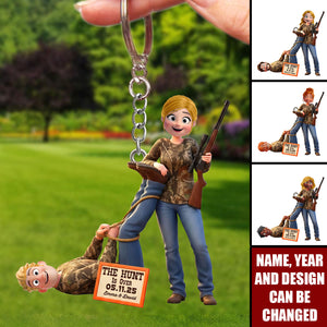 Personalized Couple Hunting Keychain – Custom Name & Date Funny Engagement Gift