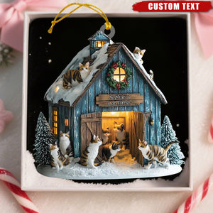 Personalized Cat Barn Christmas Ornament – Custom Text Gift for Cat Lovers