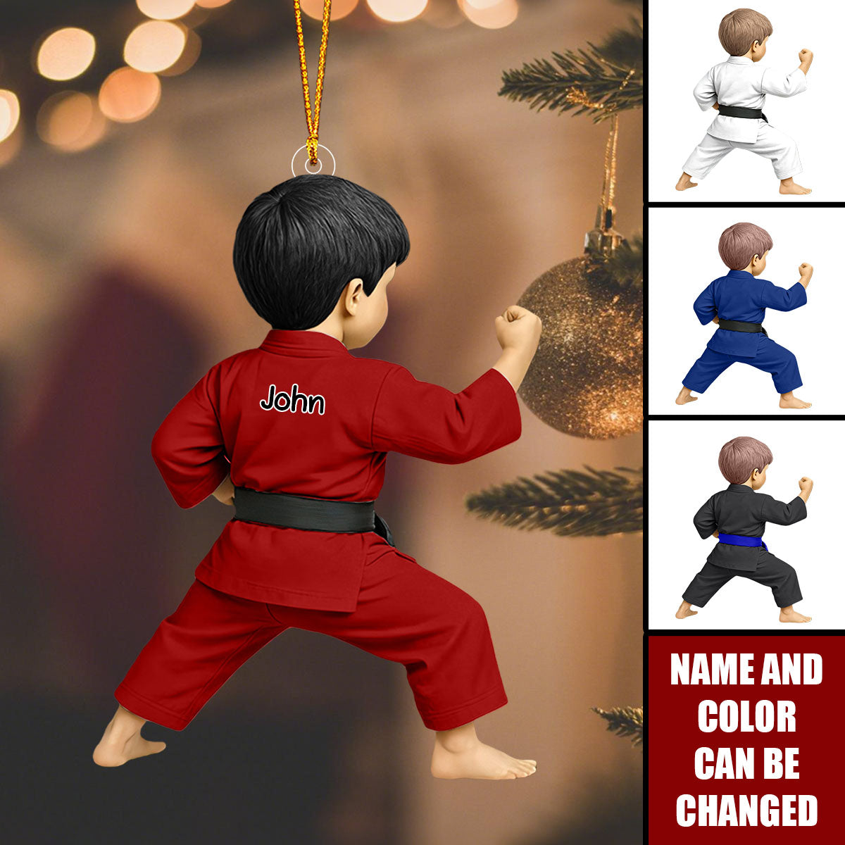 Personalized Taekwondo Christmas Ornament– Custom Name & Uniform Color