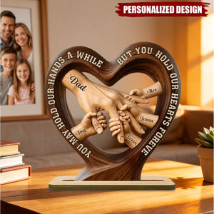 Personalized Father’s Day Dad Heart Plaque,-Custom Kids Names Hand-in-Hand