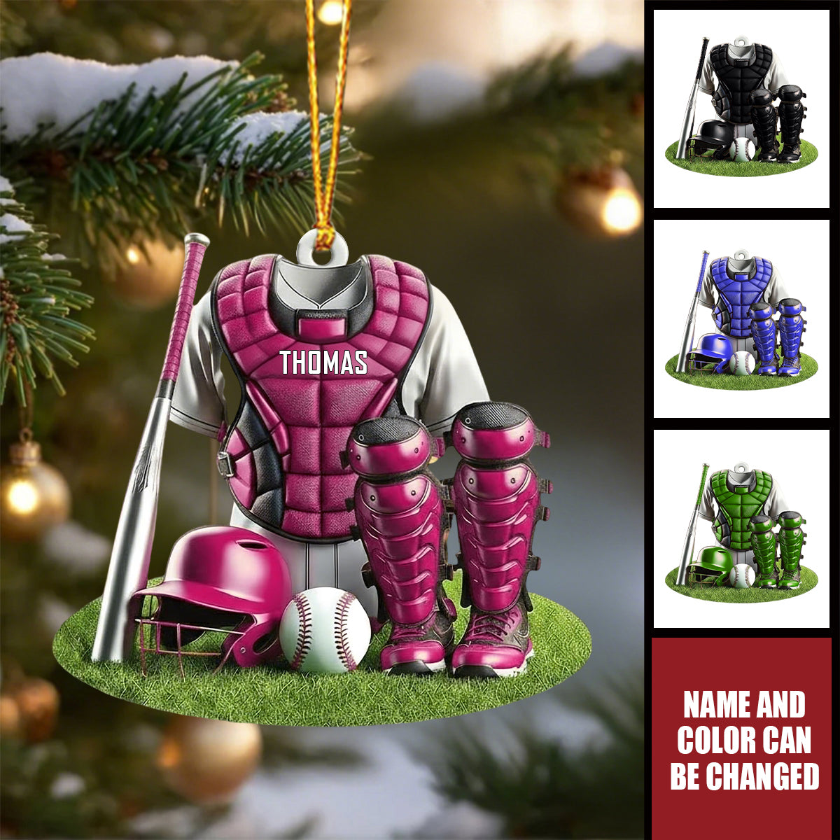 Personalized Baseball Catcher Ornament – Custom Name & Team Colors