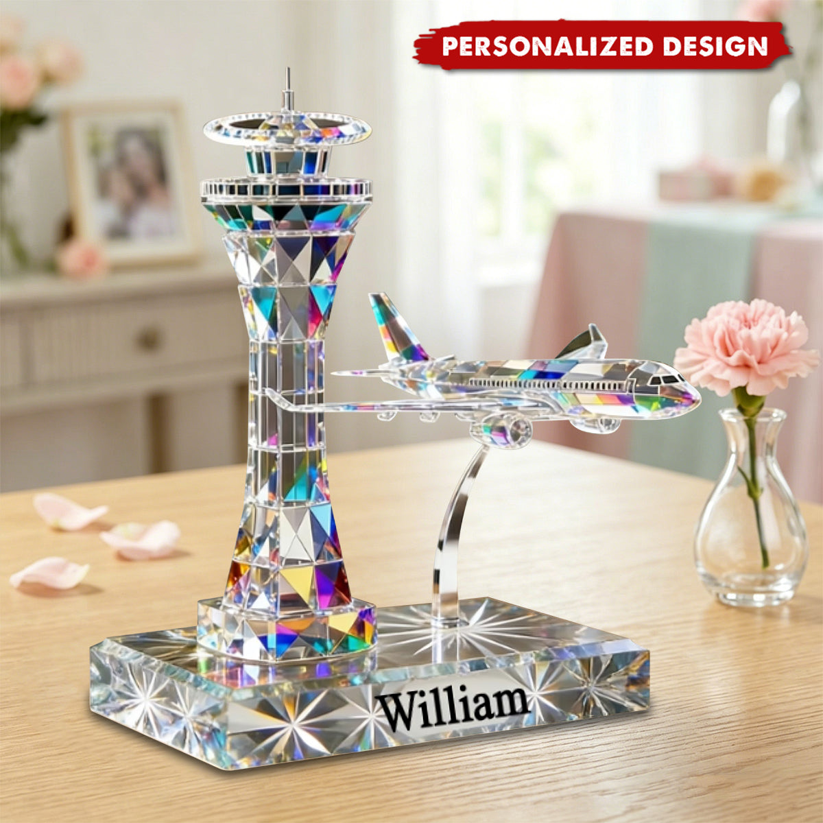 Personalized Acrylic Airplane & Control Tower Keepsake for Aviation Lovers