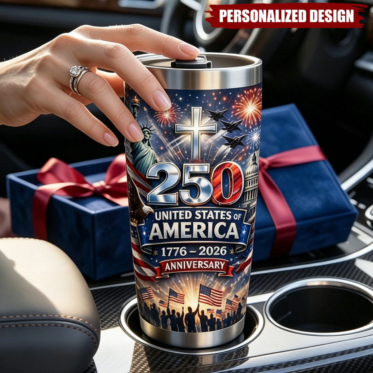 Personalized Unique USA 250 Year Freedom Custom Name Stainless Steel Tumbler