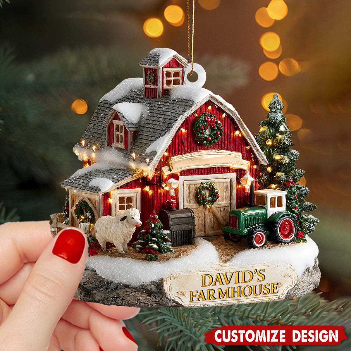 Custom Farmhouse Christmas Ornament – Personalized Barn, Tractor & Name Gift