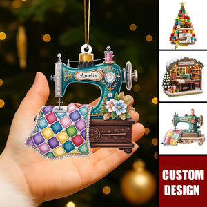 Personalized Vintage Sewing Machine Ornament – Custom Name Quilter Gift
