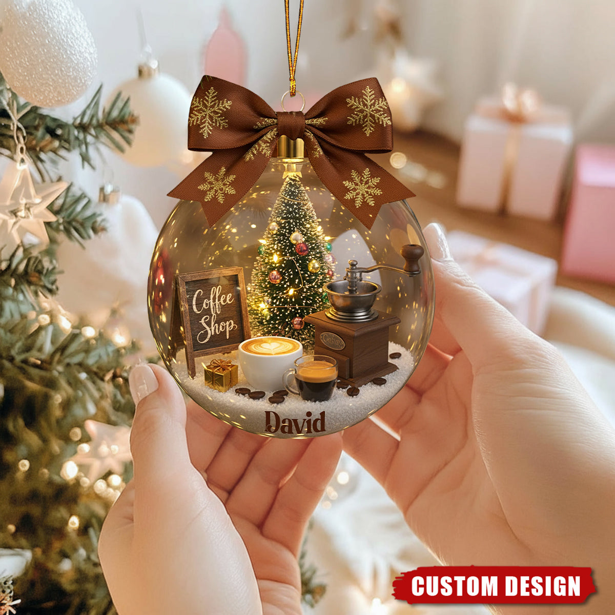 Personalized Coffee Shop Christmas Ornament – Custom Name Barista Gift
