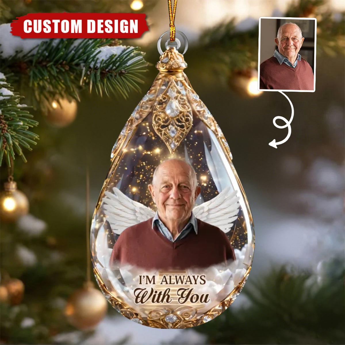 Personalized Memorial Angel Ornament – “I’m Always With You” Custom Photo Keepsake