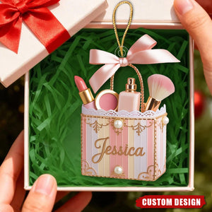 Personalized Makeup Bag Christmas Ornament – Custom Name Beauty Lover Gift